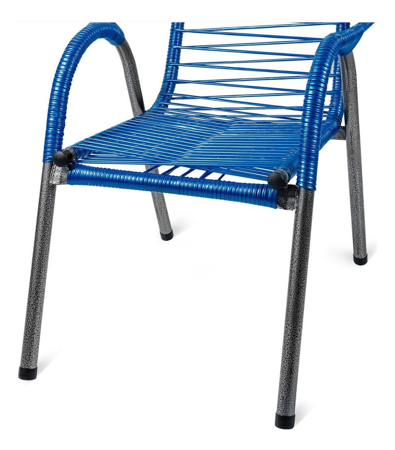 Kit 2 Cadeira De Descanso Enrolada Com Fio De Pvc Bem Forte Cor Azul Lisa