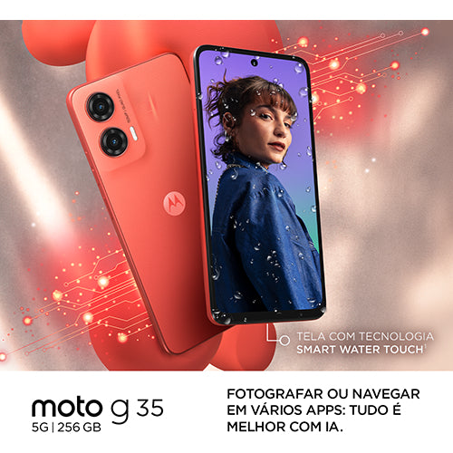 Smartphone Motorola Moto G35 5g - 128gb 12gb (4gb Ram+8gb Ram Boost) E Camera 50mp Com Ai Nfc Tela 6.7 Com Superbrilho - Grafite - Vegan Leather