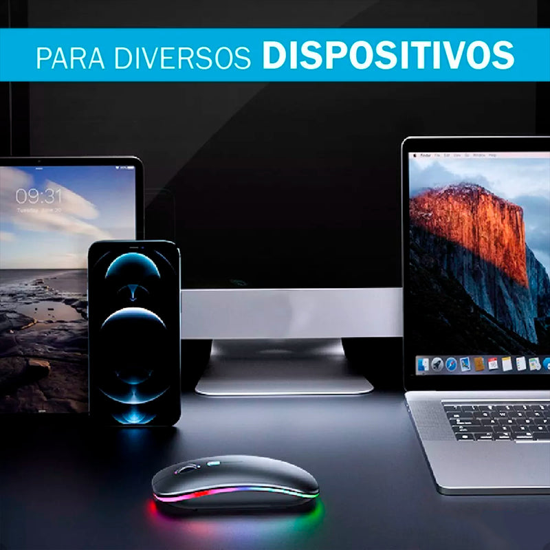 Mouse Sem Fio Recarregável Wireless Optico Led Rgb Ergonômico Sem Fio Para Pc Desktop Notebook Tablet Smartphone Davely Cinza