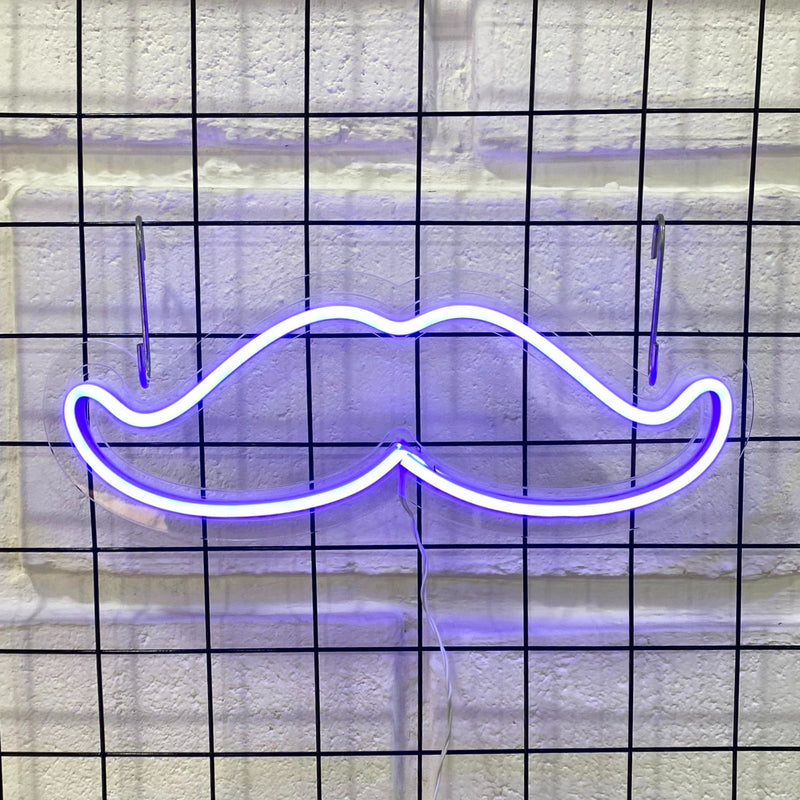 Painel Neon Bigode Moustache Barbearia Iluminação 32 Cm
