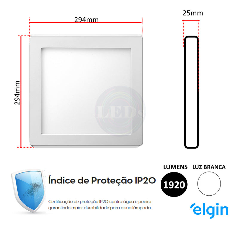 Elgin plafon painel quadrado sobrepor 24w branco frio 6500k estrutura branco-frio