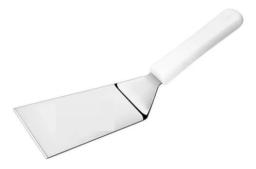 Espatula Curva Cabo Branco Aço Inox Chapeiro Pizza Cozinha Cor Branco