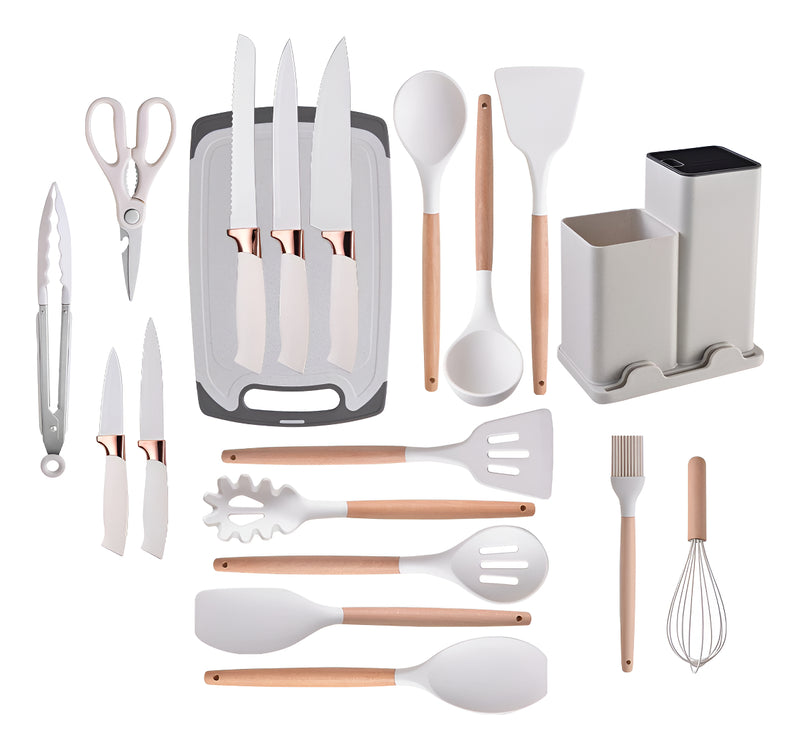 Kit Conjunto 19 Pçs De Utensílios Facas Silicone E Plástico