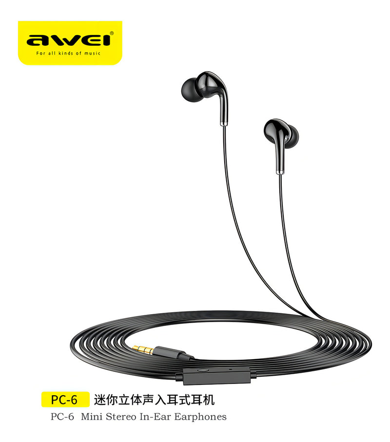Fone De Ouvido Com Fio P2 Cancelamento De Ruído Pc6 Awei Cor Preto