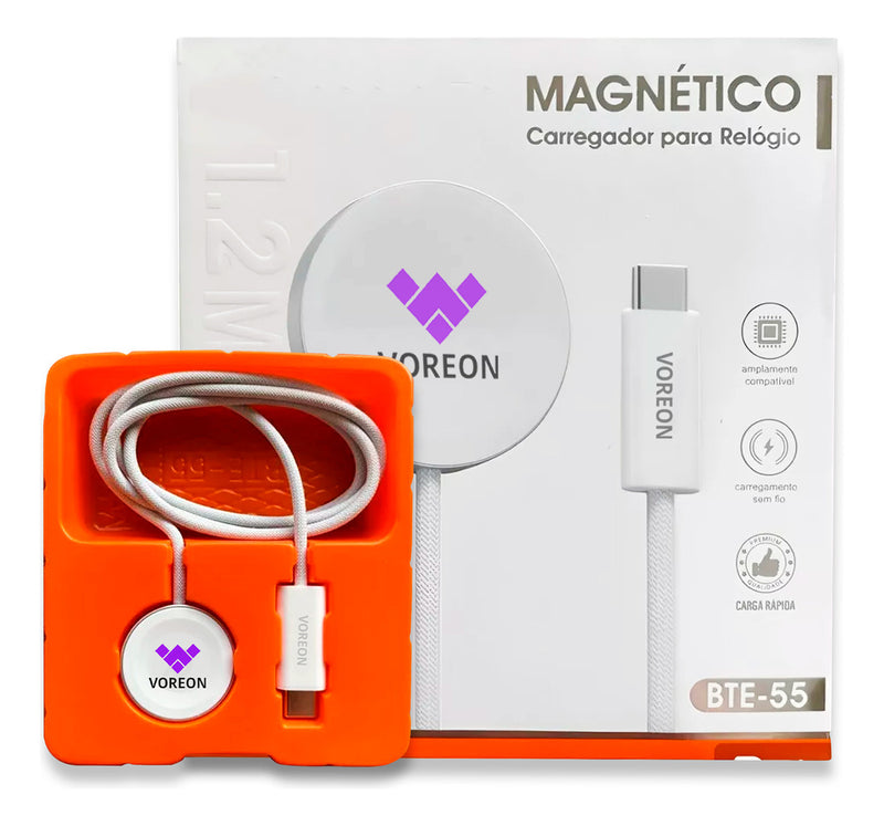 Cabo Magnetico Voreon Carregador Compatível com Relógio Apple Watch Series 2 3 4 5 6 Indução Smartwatch Cor Branco
