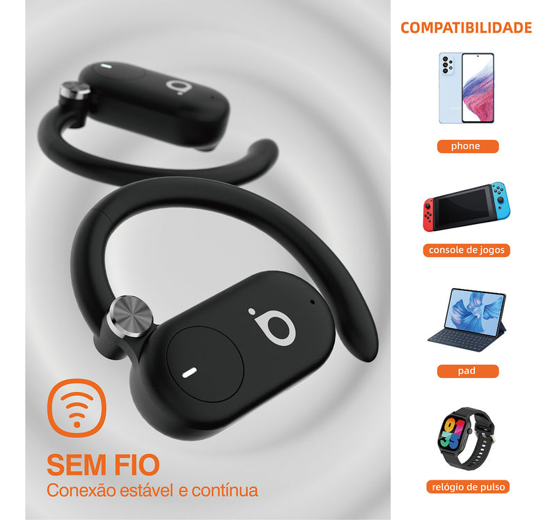 Fone De Ouvido Sem Fio, Bluetooth 5.4, Ows Esportivo, Estéreo Hi-fi, Enc(chamada Hd Bluetooth), Bateria De 30 Horas De Duração, 100h Standby, Tws Corrida Ciclismo, Basike Ba-fon001 Cor Preto