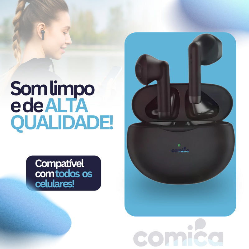 Fone De Ouvido Bluetooth Portátil Comica Sem Fio Compatível Todos Celulares Confortável Tws Recarregável Cor Branco