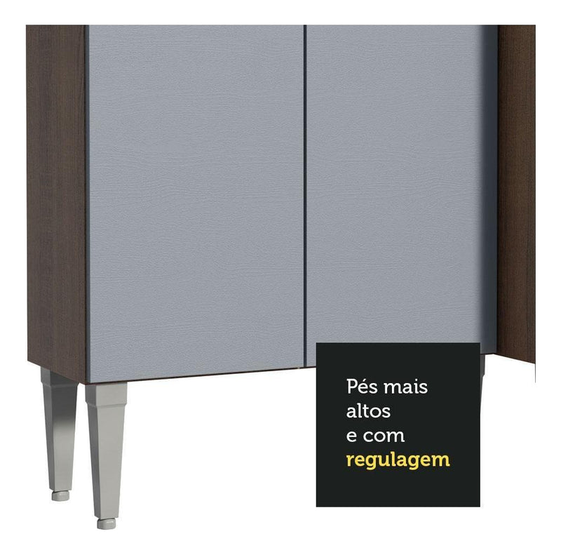 Armário de cozinha modulada completa compacta Emilly pop com armário e balcão cor rustic/preto GREM229002