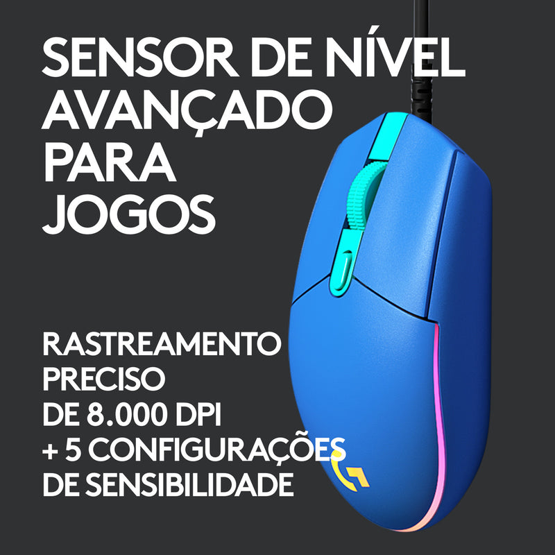 Mouse Gamer Logitech G203 RGB LIGHTSYNC, até 8.000 DPI, Preto