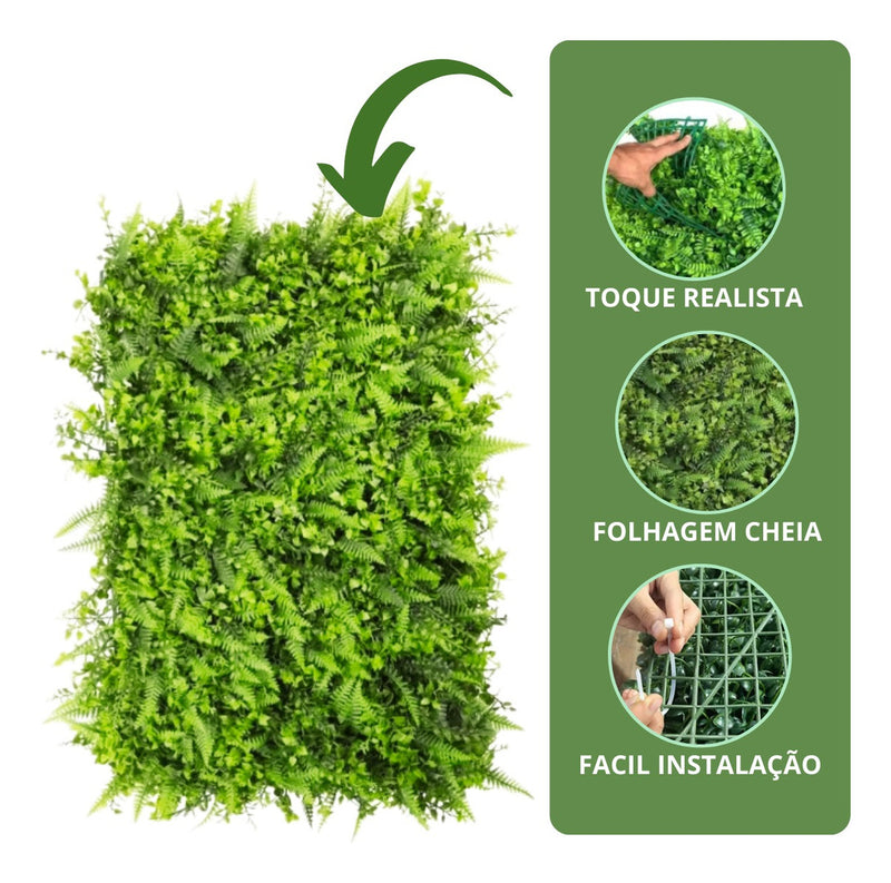 Placa De Mini Samambaia Eucalipto 40x60 Jardim Vertical Luxo Muro Ingles Para Área Interna Externa