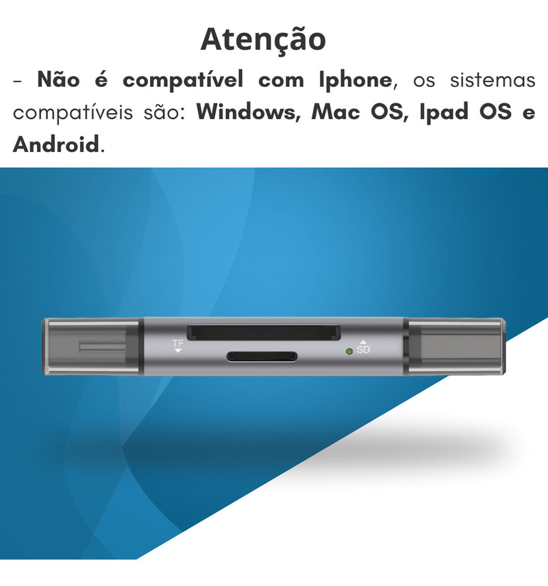 Leitor De Cartão De Memória Sd E Micro Sd Para Usb-c E Usb-a