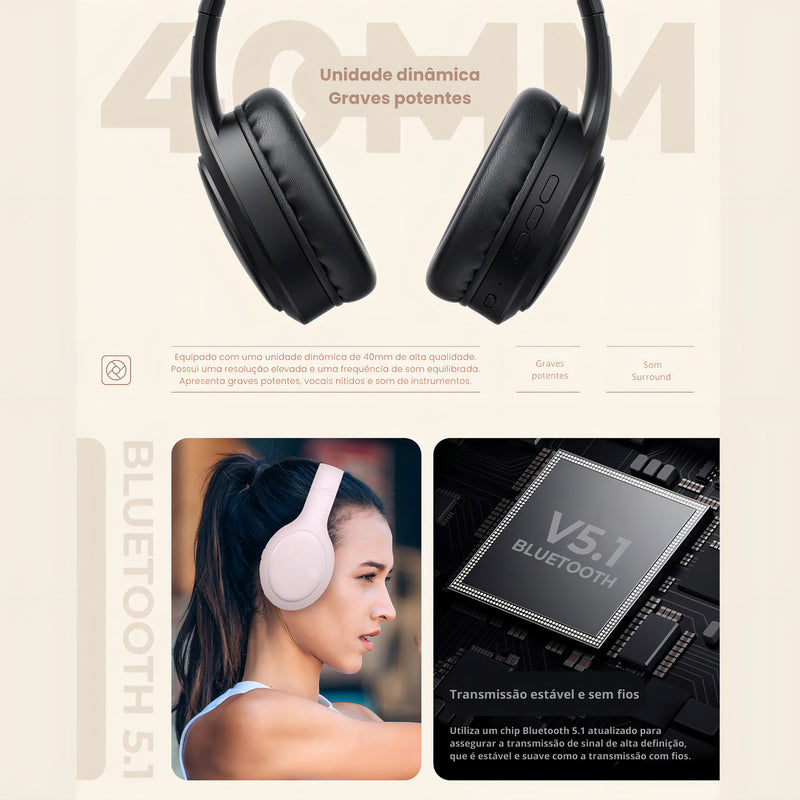 Fone De Ouvido Headphone Dapon H02d Bluetooth 5.1 Com Microfone Cor Preto