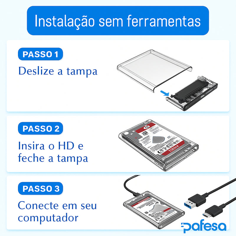 Case Externa Gaveta Para Hd Sata 2,5 Usb 3.0 Transparente Pafesa Tech Notebook Computador Pc Portátil Para Windows