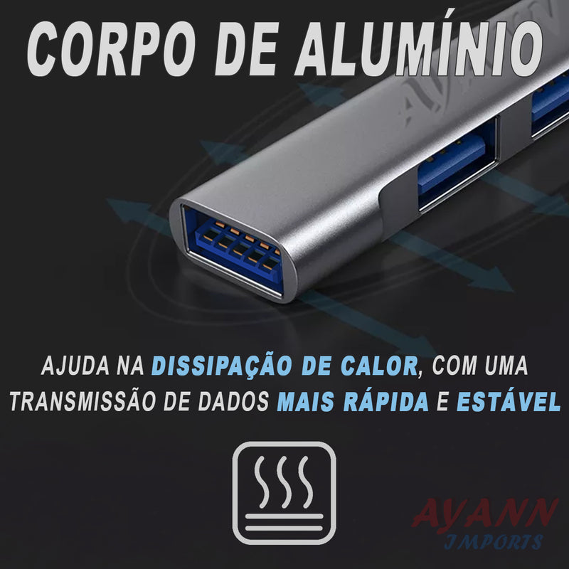 Hub Usb 4 Portas 3.0 Macbook Cabo Extensor Adaptador Mesa Computador Várias Portas 3.0 e 2.0 Pc Notebook Impressora Switch Ayann