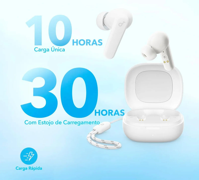 Fone de Ouvido Soundcore P20i Bluetooth 5.3 Grave Potente Drivers 10mm 30h Bateria Carregamento Rápido App Personalização De Som Via App IPX5 2 Mics IA para Chamadas Claras Case Compacto Cor Azul