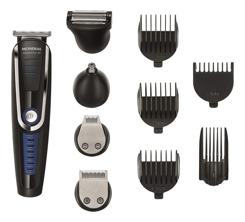 Barbeador Elétrico Maquina Barbear Aparelho Barba 3em1 Cor Preto/azul