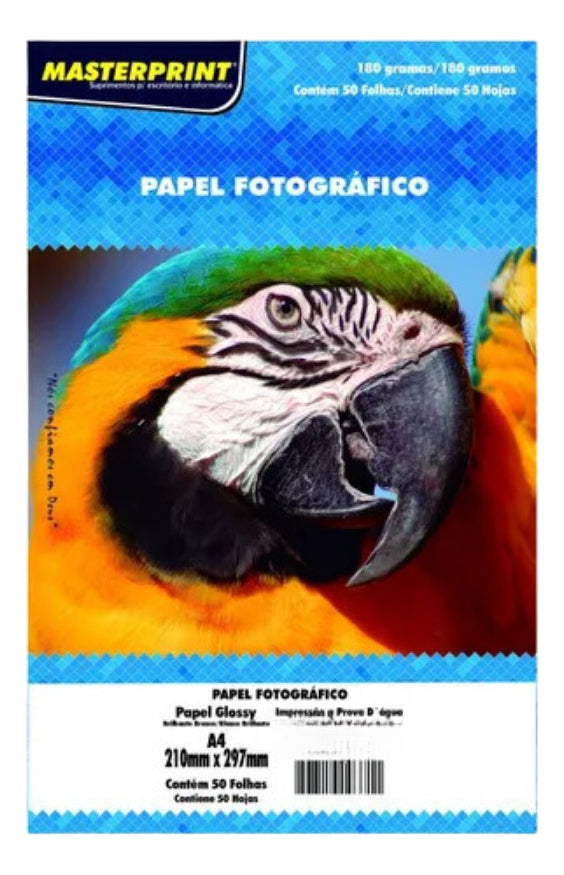 Masterprint A4 50 Folhas Papel Fotográfico 180g Brilho Cor Branco