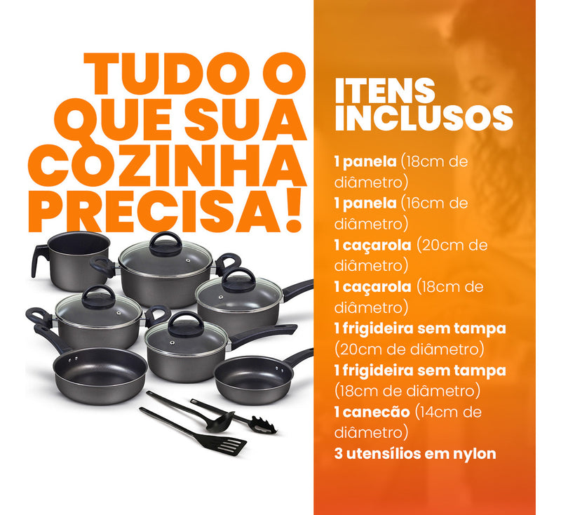 Conjunto Panelas Antiaderente 10 Peças Teflon Várias Cores