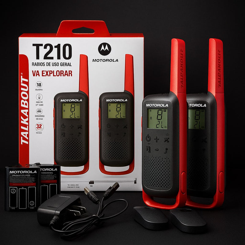 Rádio Comunicador Talkabout Motorola T210BR Alcance Até 32km UHF Cor Vermelho e Preto