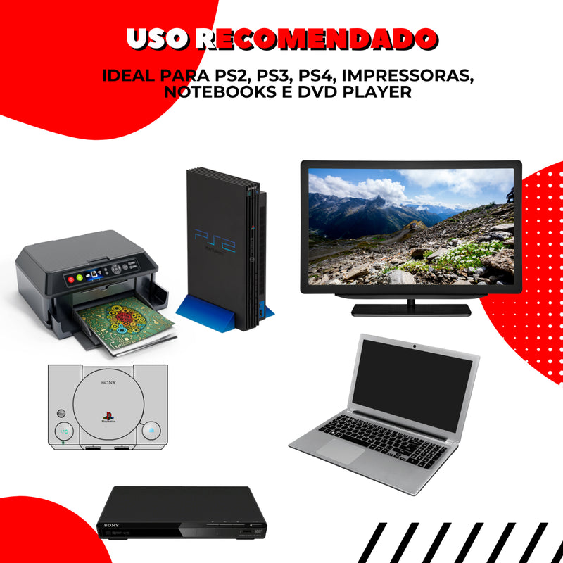 Cabo De Força 10a Bipolar Oitinho Para Impressoras, Fonte Notebook, Ps2, Ps3, Ps4, Ps5 - Gudeltec