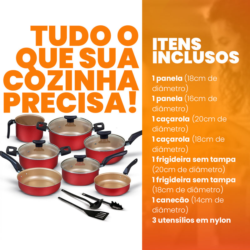 Conjunto Panelas Antiaderente 10 Peças Teflon Várias Cores