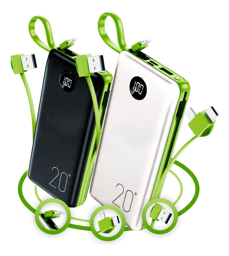 Power Bank 20.000 Mah Carregador Usb Portátil Com Cabo Carregamento Turbo Preto