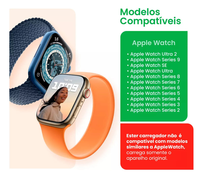 Carregador Compatível Com Apple Watch 2 3 4 5 6 7 8 Se... Cor Branco Usb