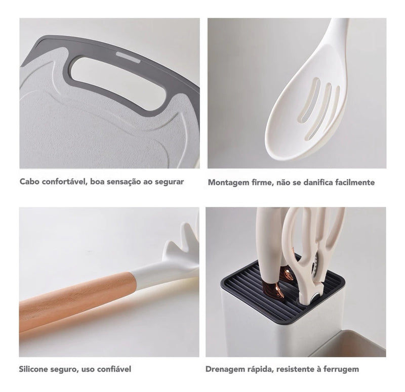 Kit Conjunto 19 Pçs De Utensílios Facas Silicone E Plástico