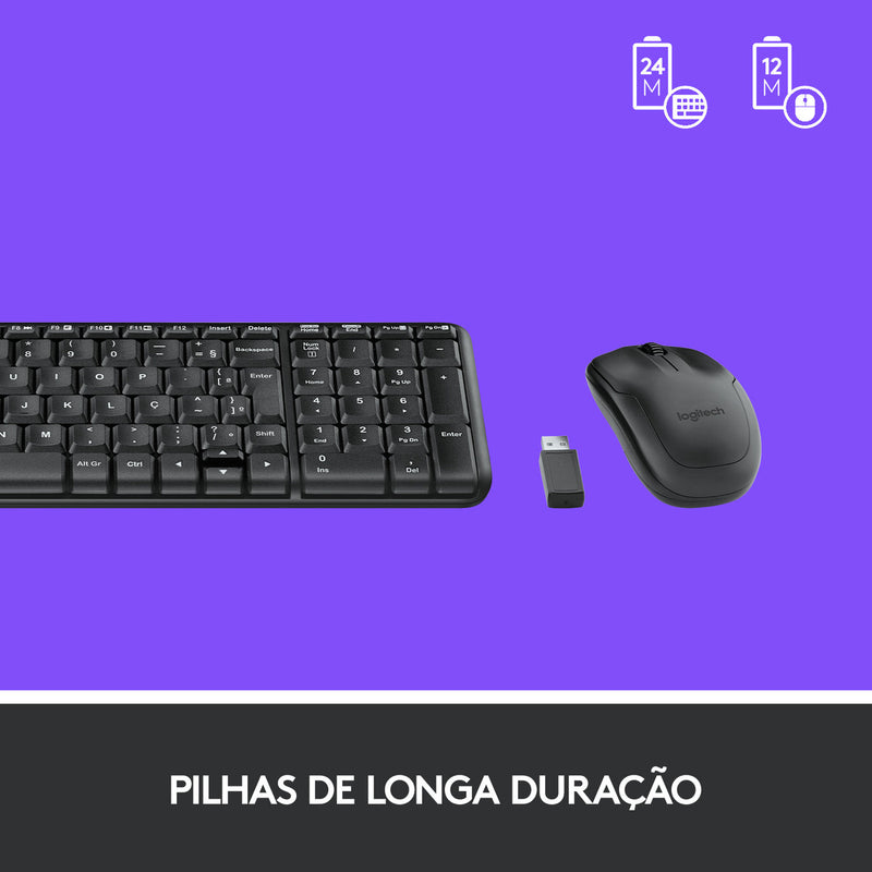 Combo Teclado e Mouse sem fio Logitech MK220 Layout ABNT2