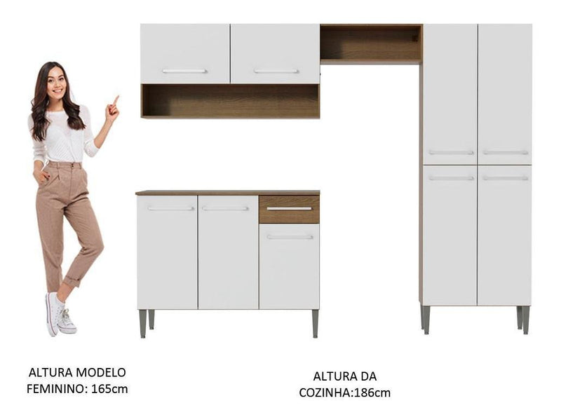 Armário de cozinha modulada completa compacta Emilly pop com armário e balcão cor rustic/preto GREM229002