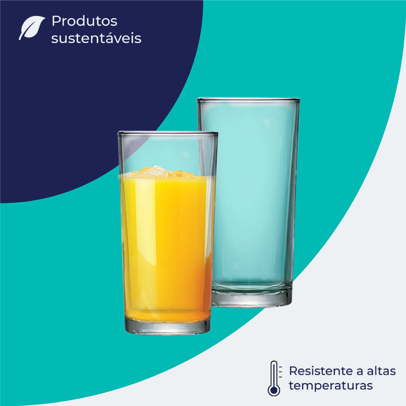 Jogo de Copos de Vidro Long Drink para Água e Suco 255ml 6pcs Ruvolo