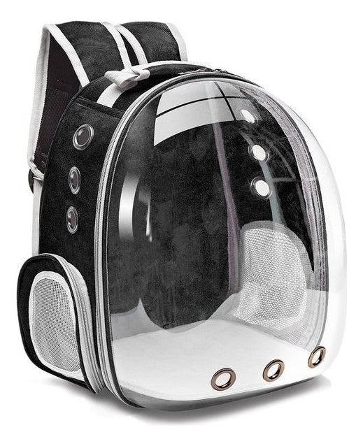 Mochila Para Carregar Gatos Com Capsula Bolha Transparente Cor Cinza