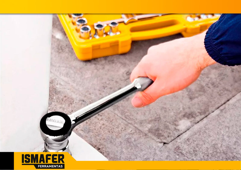 Jogo De Soquete Black Tools BCS022 Reversível 1/2 Pol Profissonal Com Catraca