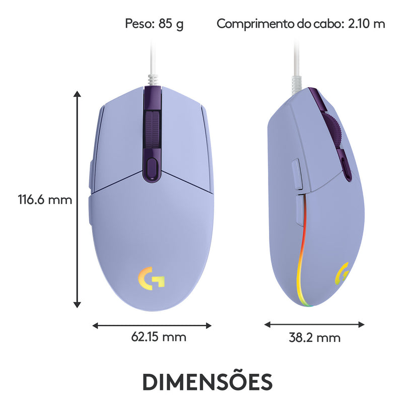 Mouse Gamer Logitech G203 RGB LIGHTSYNC, até 8.000 DPI, Preto
