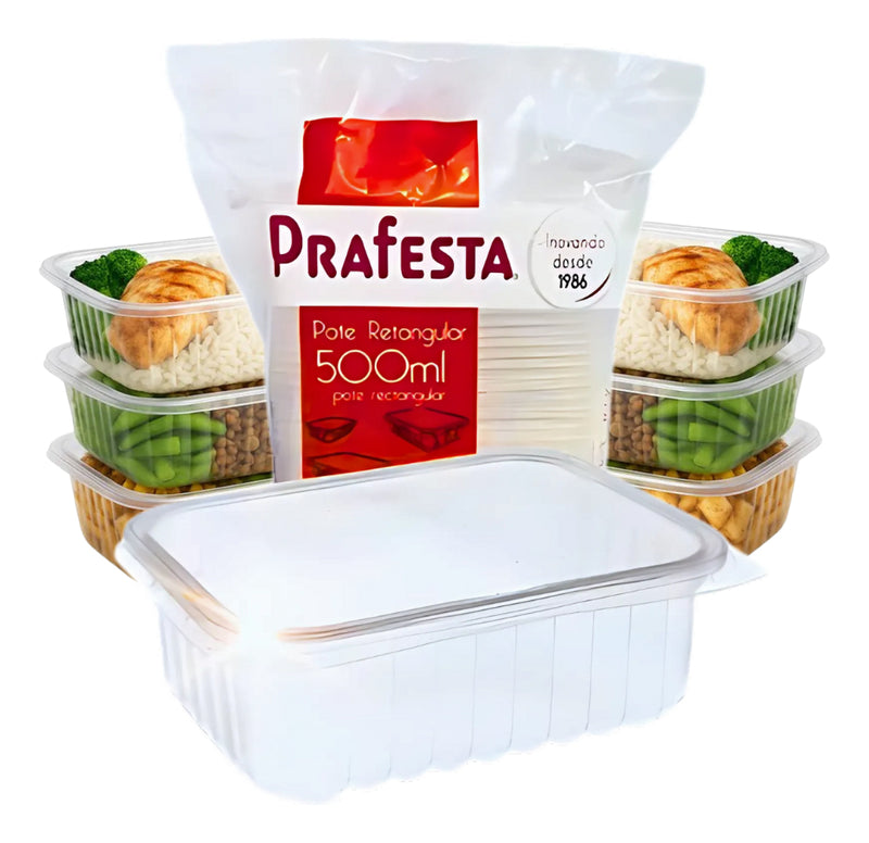 Marmita Micro-ondas Freezer 500ml Prafesta Com 24 UN. Pote Fitness