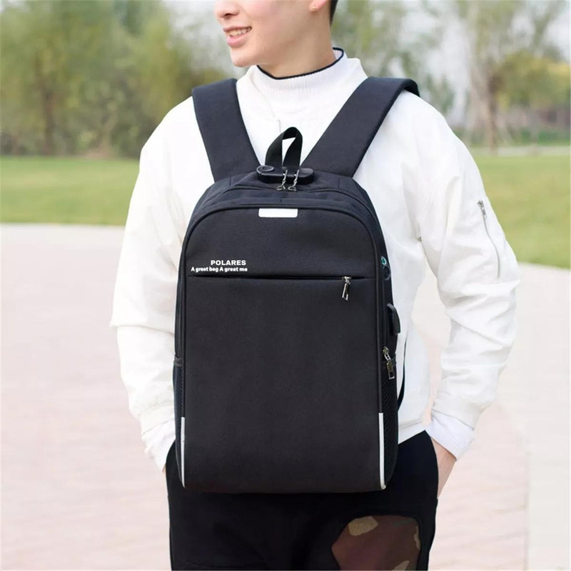 Mochila Anti Furto Polares Notebook Saída Cabo Aux Usb E Fone Ouvido Cor Preto