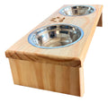 Comedouro P/ Gato Cachorro Pet Elevado Duplo 2 Potes Madeira Cor Marrom-claro