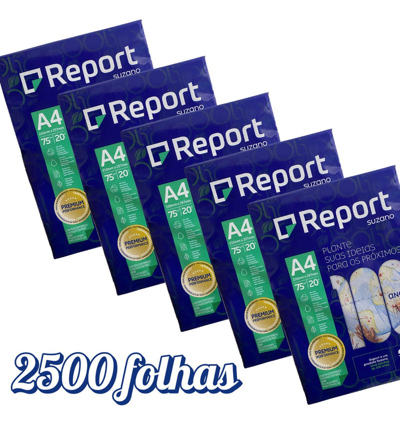 Report A4 Multifunção De 500 Folhas De 75g Branco De 5 Unidades Por Kit