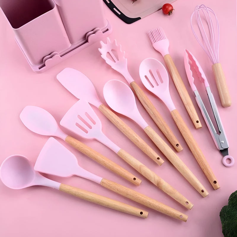 Kit Conjunto 19 Pçs De Utensílios Facas Silicone E Plástico