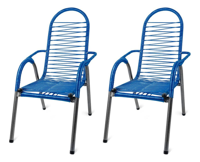 Kit 2 Cadeira De Descanso Enrolada Com Fio De Pvc Bem Forte Cor Azul Lisa