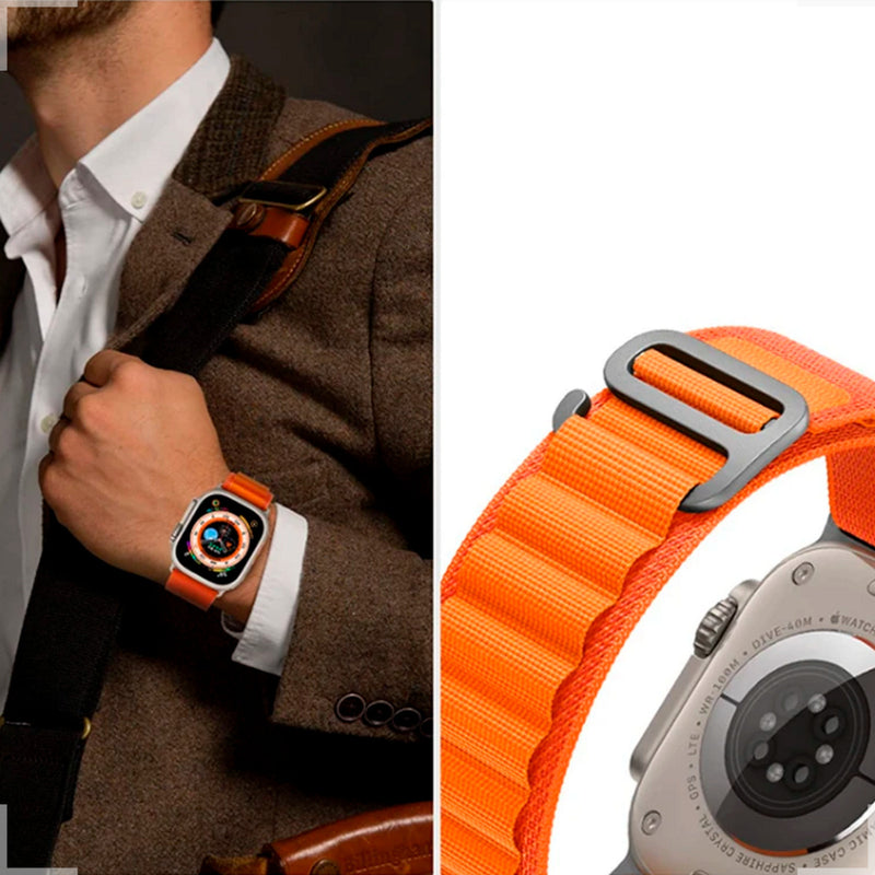 Pulseira Loop Para Watch Apple Ultra Alpine Alpinista Nylon Cor Laranja/Preto - 42mm 44mm 45mm 49mm