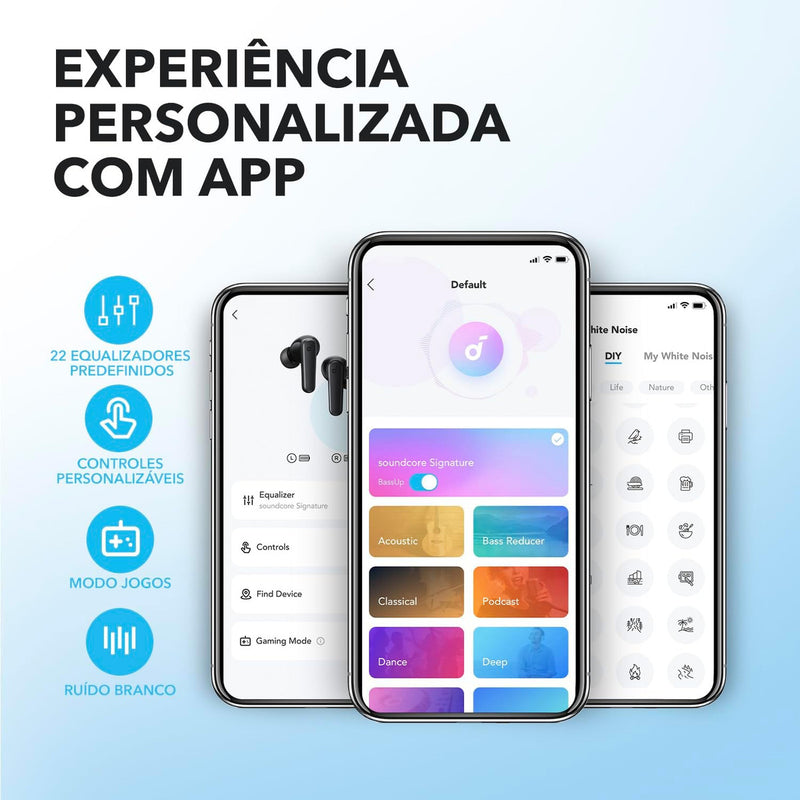 Fone de Ouvido Soundcore P20i Bluetooth 5.3 Grave Potente Drivers 10mm 30h Bateria Carregamento Rápido App Personalização De Som Via App IPX5 2 Mics IA para Chamadas Claras Case Compacto Cor Azul
