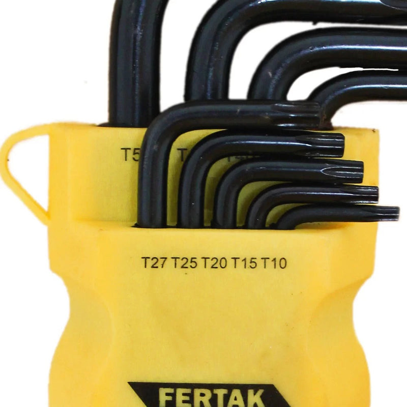 Jogo de Chave Torx Fertak Pequena 9 Peças T10 A T50 Com Furo Tipo L 2409 Cor Preto