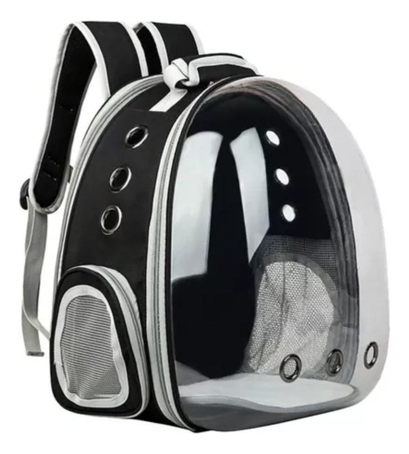 Mochila Para Carregar Gatos Com Capsula Bolha Transparente Cor Cinza