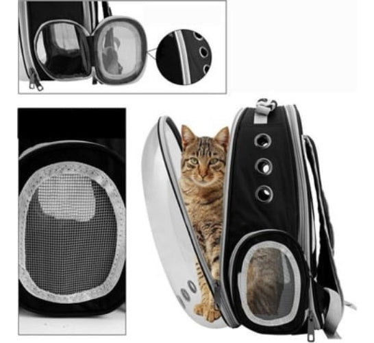 Mochila Pet visão panorâmica inteligente segurança ventilação cor preto com conforto premium