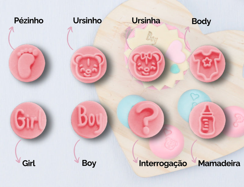 Kit Carimbo Chá De Bebê Marcador Revelação 8 Peças Boy Girl Cor Rosa Baby