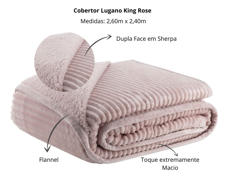 Cobertor King Kacyumara 2,40x2,60m Lugano Com Sherpa Cor Rose Lugano