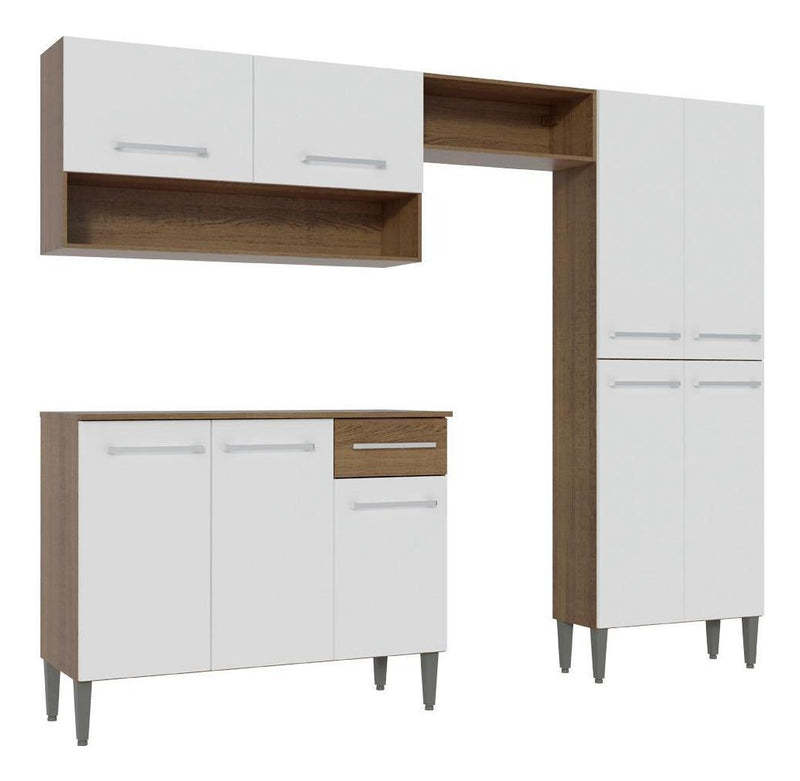 Armário de cozinha modulada completa compacta Emilly pop com armário e balcão cor rustic/preto GREM229002