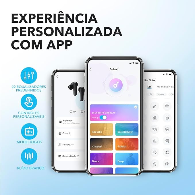 Fone de Ouvido Soundcore P20i Bluetooth 5.3 Grave Potente Drivers 10mm 30h Bateria Carregamento Rápido App Personalização De Som Via App IPX5 2 Mics IA para Chamadas Claras Case Compacto Cor Azul