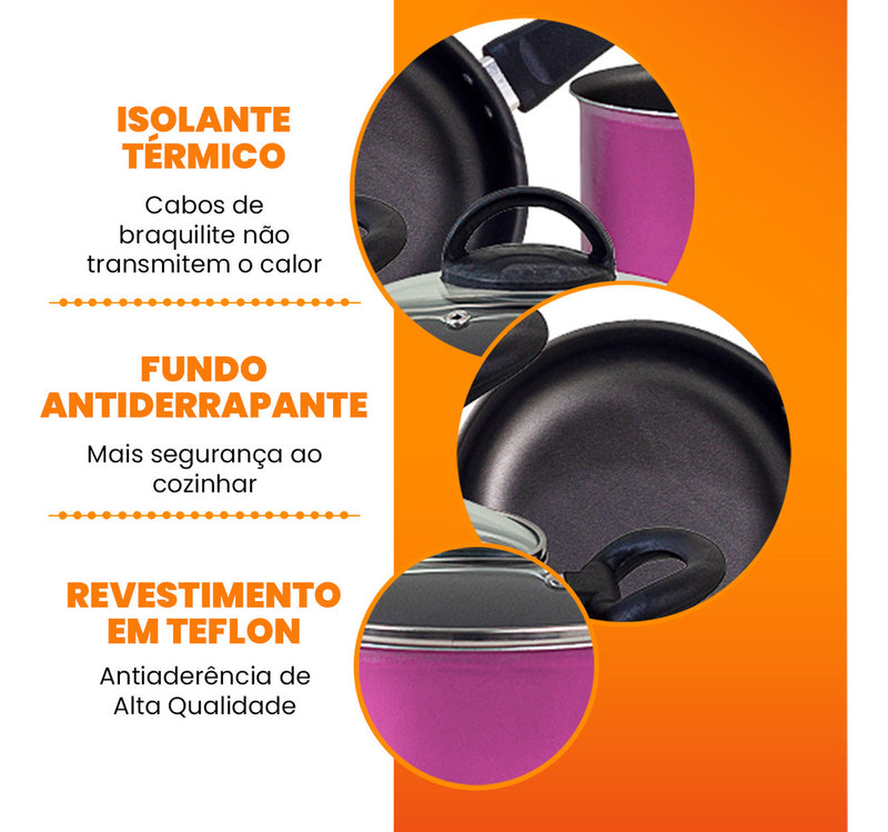 Jogo De Panelas Antiaderente 9 Peças Teflon Várias Cores